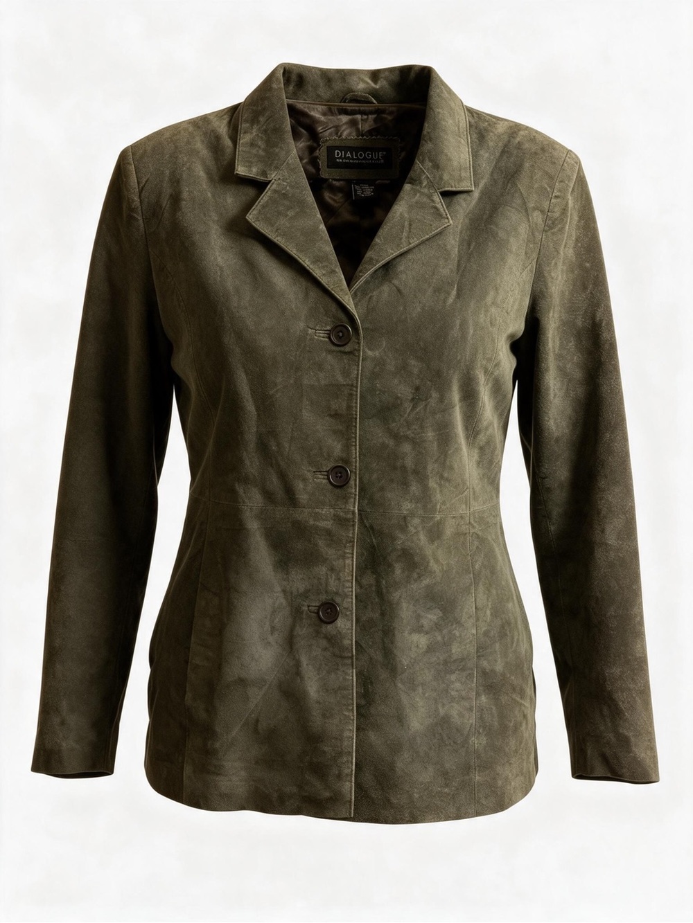 Vintage Dialogue Suede Blazer Jacket Army Green Olive Size L